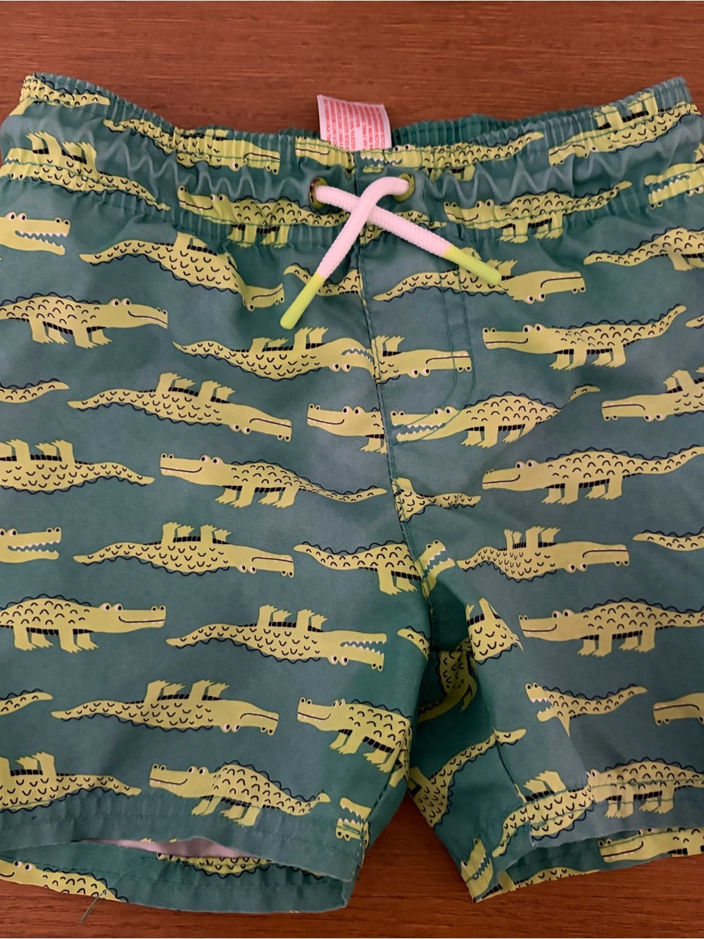 Cat & Jack Teal Swim Shorts with Lime Alligator Print and Pink Logo Tag